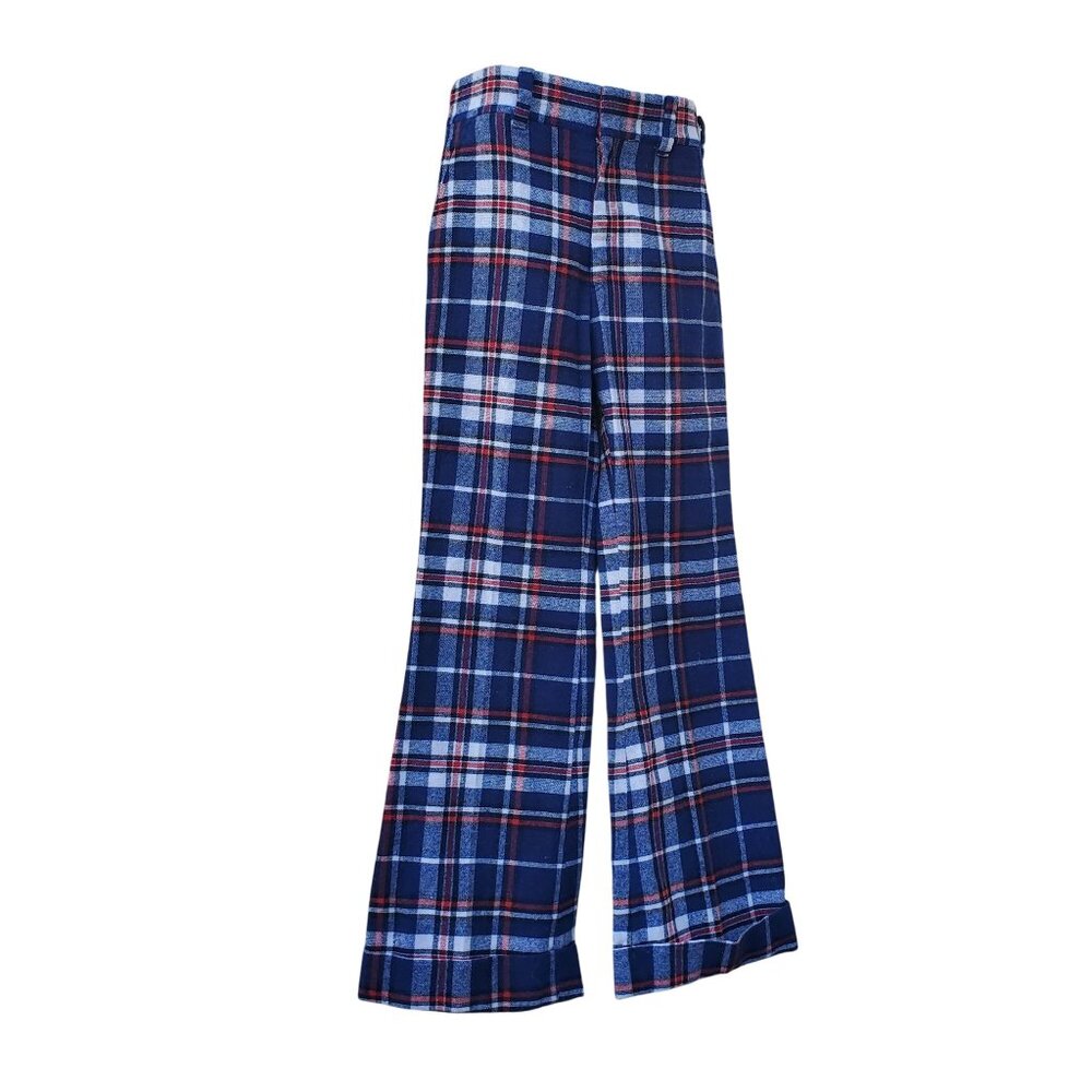 Vintage 60s Mod Pants Women 4 Blue Red White Plaid Flared Cuffed NWOT 29" Waist - Picture 7 of 15